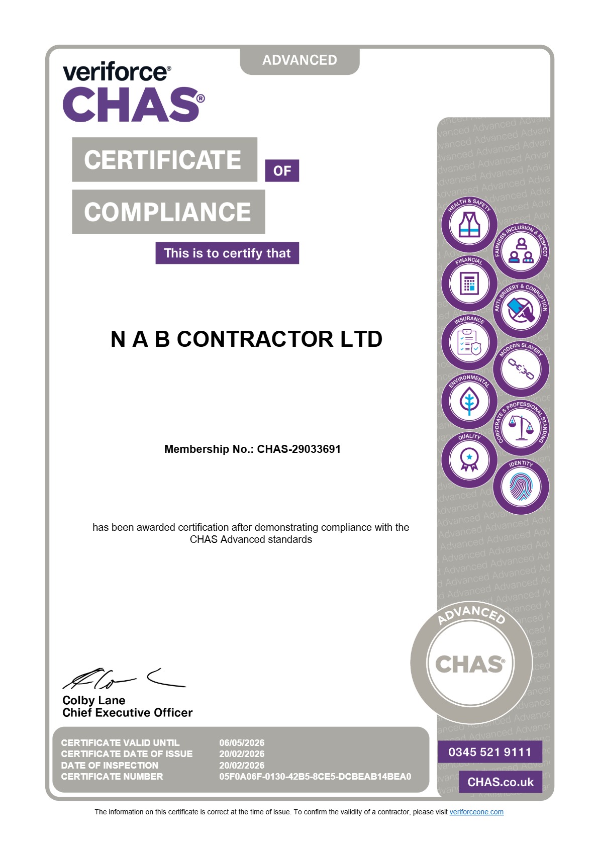 CHAS Advanced certificate
